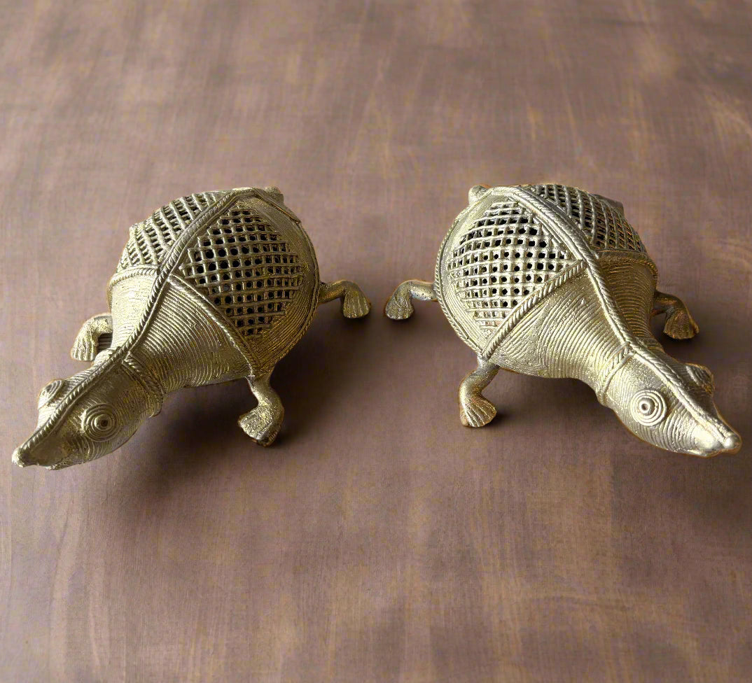 Extra Large Dokra Brass Tortoise Pair – Handcrafted Odisha Tribal Art - ArtisanSoul