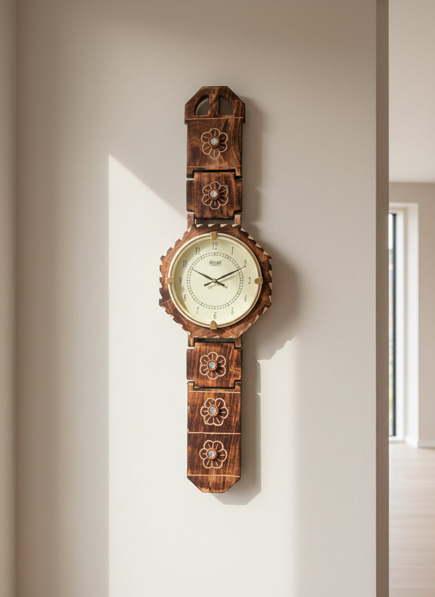 Large handcrafted wooden wall clock rustic home and office wall decor
