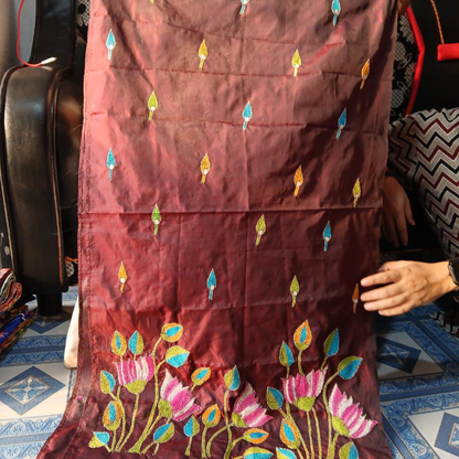 Blended Silk Kantha Stitch Stole – Handmade Embroidered Wrap - ArtisanSoul