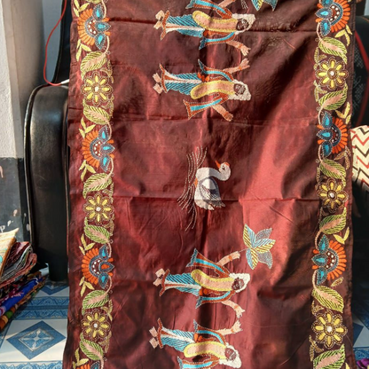Blended Silk Kantha Stitch Stole – Handmade Embroidered Wrap - ArtisanSoul