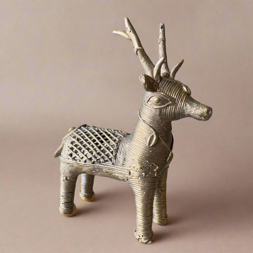 Medium Dokra Brass Deer Set – Handmade Tribal Figurines from Odisha - ArtisanSoul