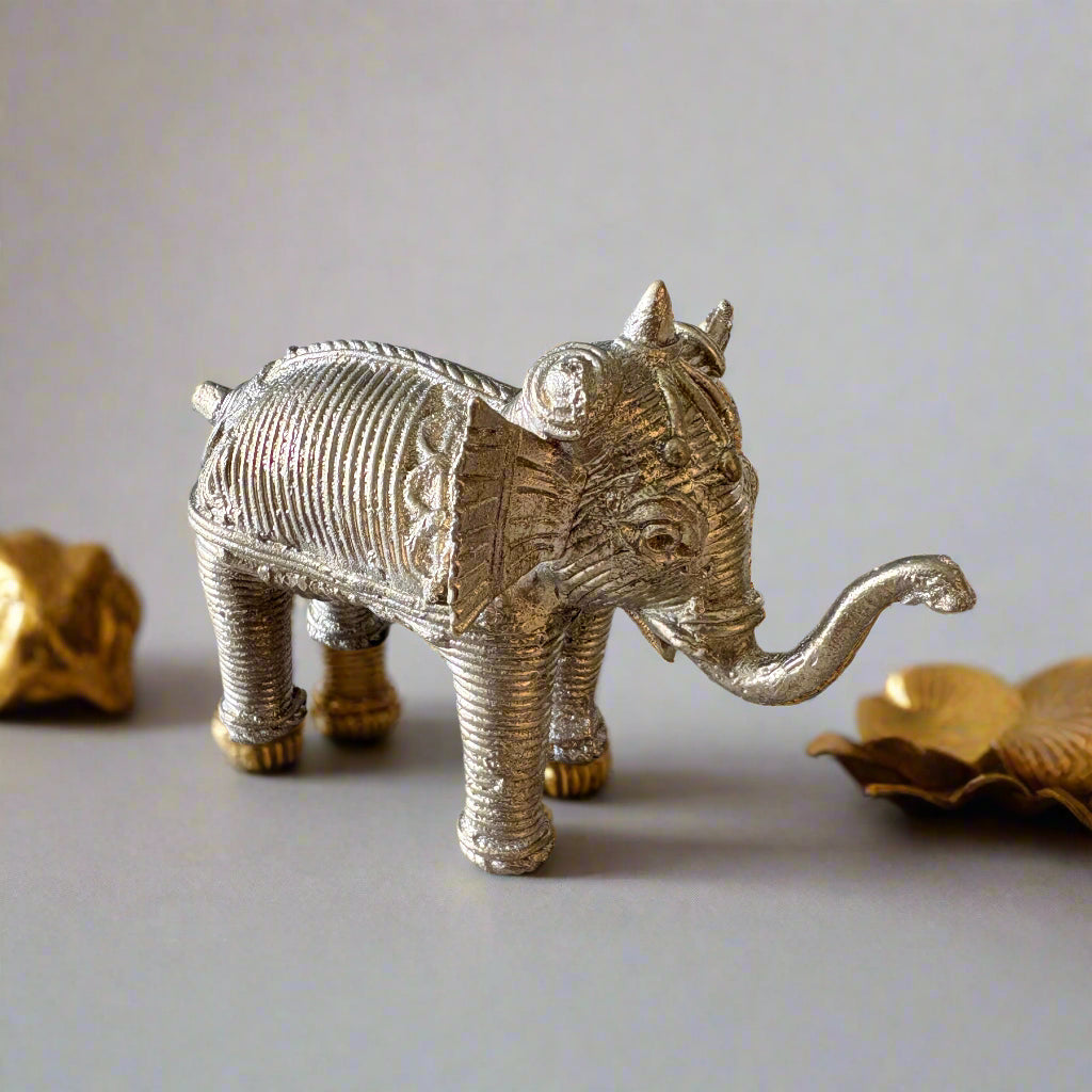 Medium Dokra Brass Elephant Set – Handmade Tribal Art from Odisha - ArtisanSoul