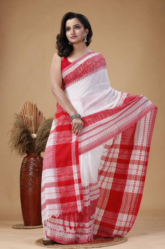 Handwoven ethnic Badhubaran saree from Nadia – traditional bridal saree with Bengali weaving style