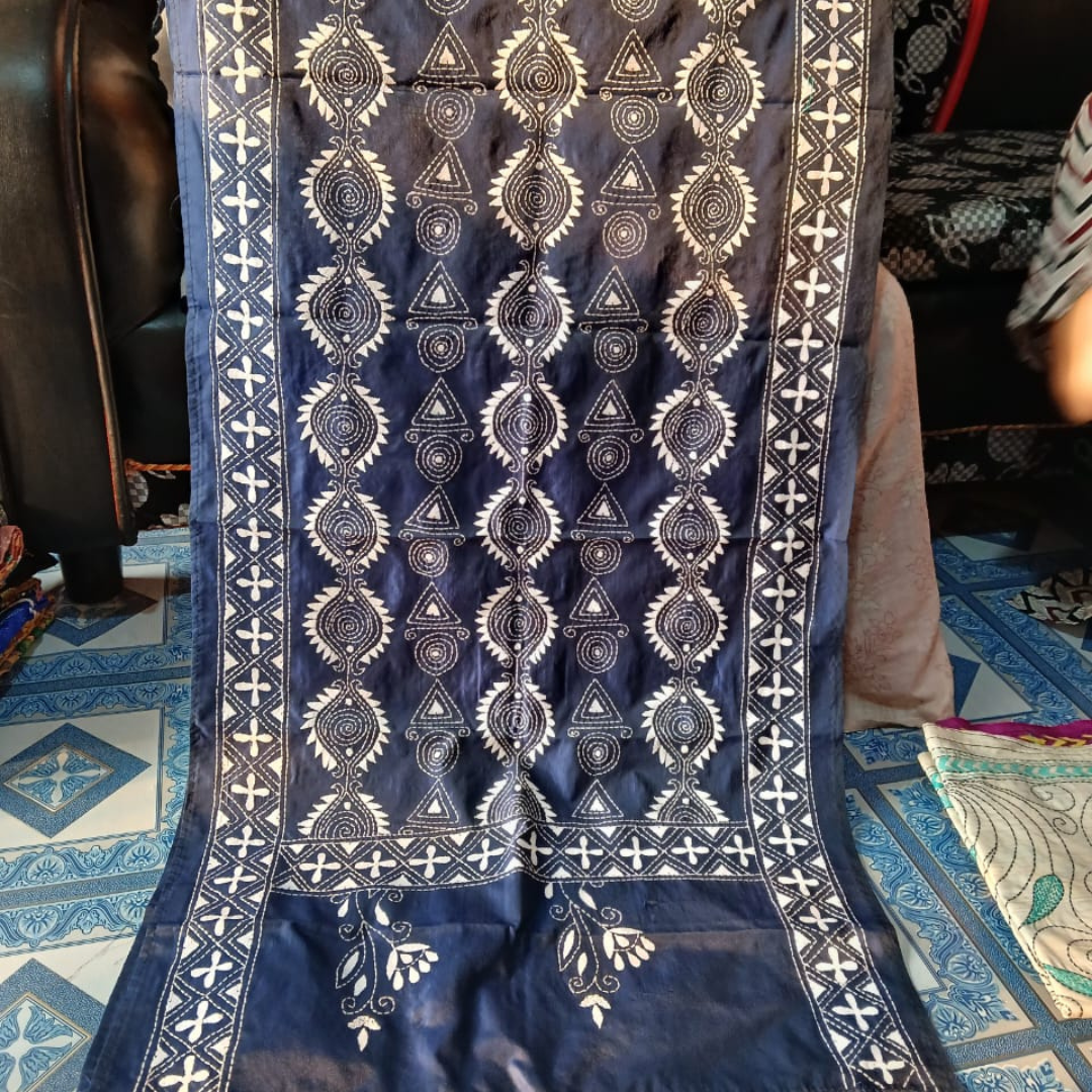 Blended Silk Kantha Stitch Stole – Handmade Embroidered Wrap - ArtisanSoul