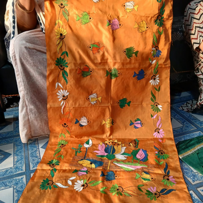 Blended Silk Kantha Stitch Stole – Handmade Embroidered Wrap - ArtisanSoul