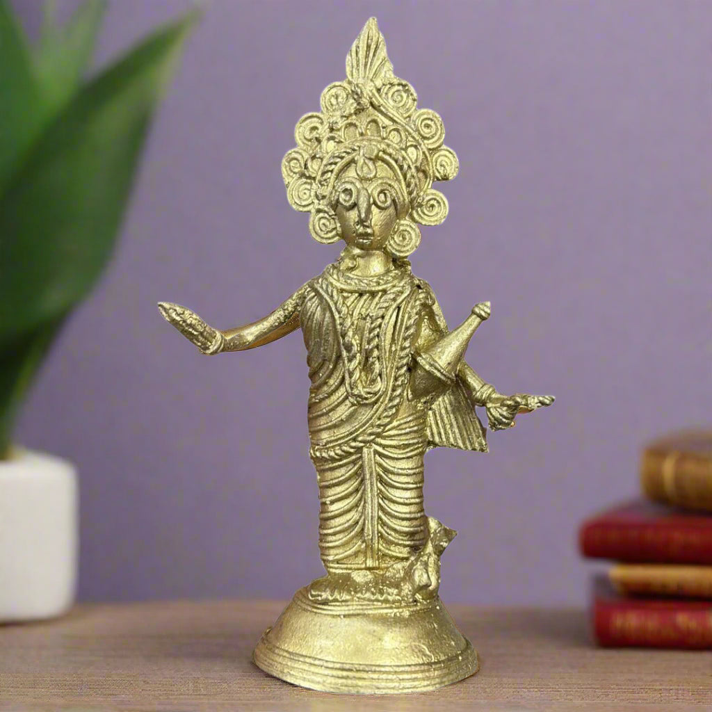Dokra Brass Standing Lakshmi Idol – Handcrafted Bengal Tribal Art - ArtisanSoul
