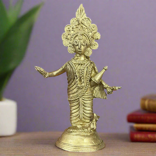 Dokra Brass Standing Lakshmi Idol – Handcrafted Bengal Tribal Art - ArtisanSoul