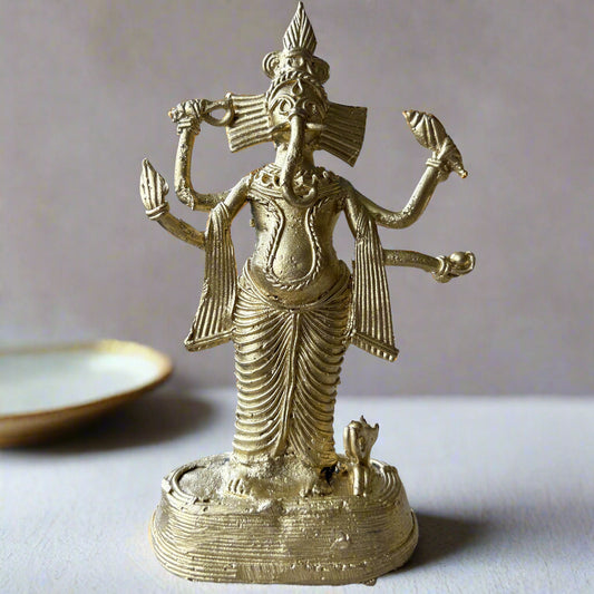 Dokra Brass Standing Ganesh Idol – Medium Size Figurine from Bankura - ArtisanSoul