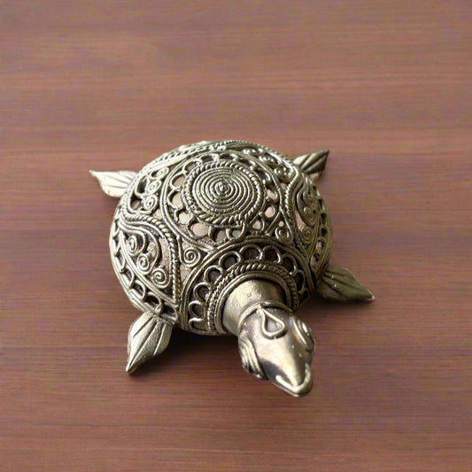 Dokra Brass Tortoise Large – Tribal Handcrafted Indian Decor - ArtisanSoul