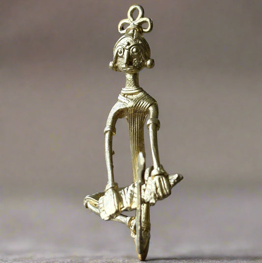 Dokra Brass Tribal Lady Figurine – Cutting Fish Sculpture from Bankura - ArtisanSoul