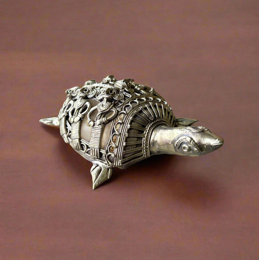 Large Dokra Brass Turtle – Handcrafted Tribal Art Figurine from Bankura - ArtisanSoul