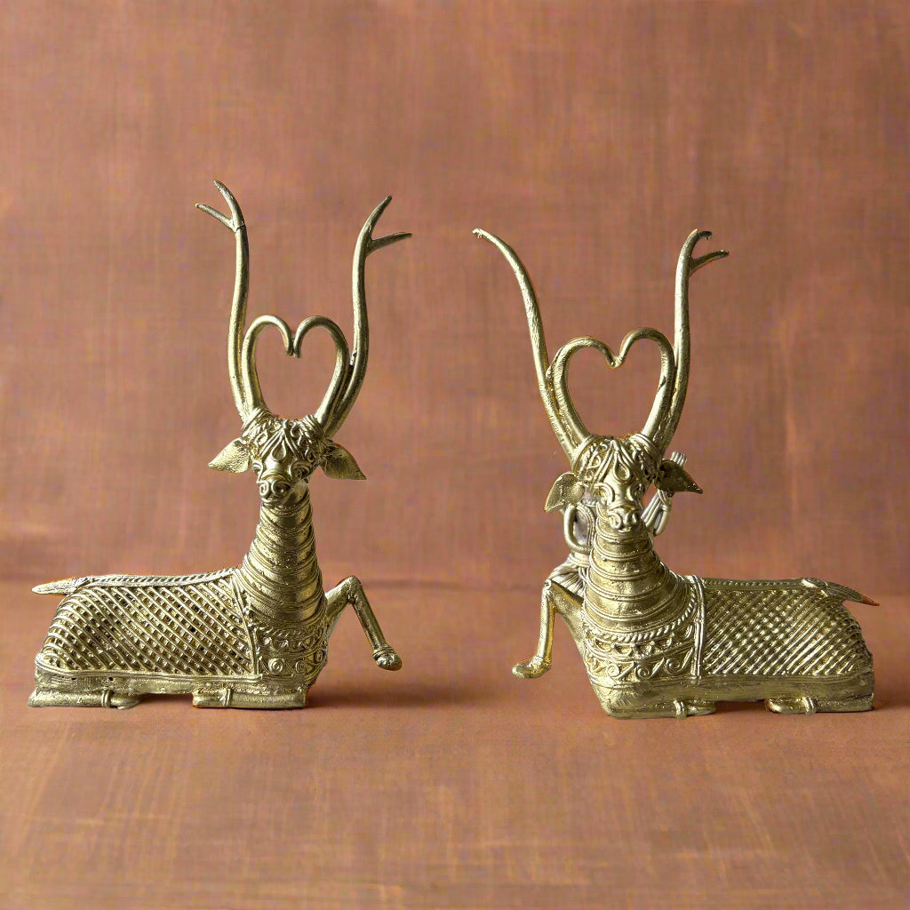 Medium Dokra Brass Deer Figurine – Handcrafted Tribal Art from Bengal - ArtisanSoul