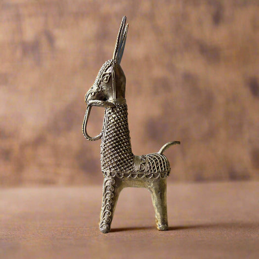 Dokra Medium Brass Horse – Handcrafted Art from Bankura - ArtisanSoul