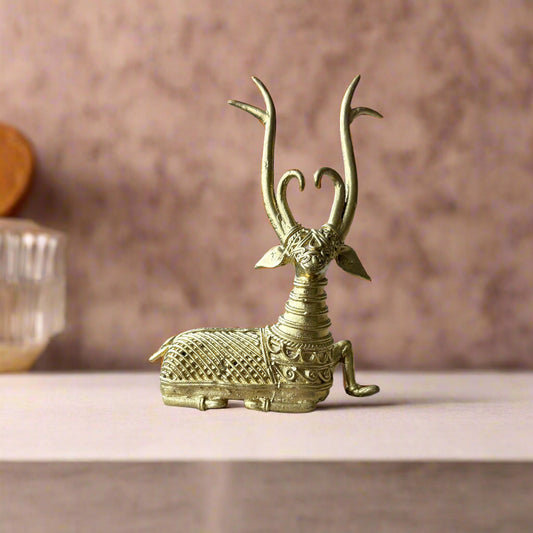 Small Dokra Brass Deer Figurine – Handcrafted Tribal Art from Bengal - ArtisanSoul