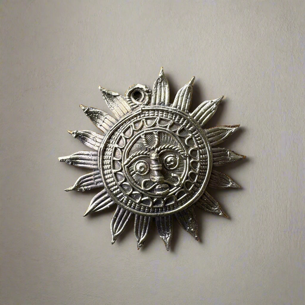 Small Dokra Brass Sun Wall Hanging – Handcrafted Tribal Decor - ArtisanSoul