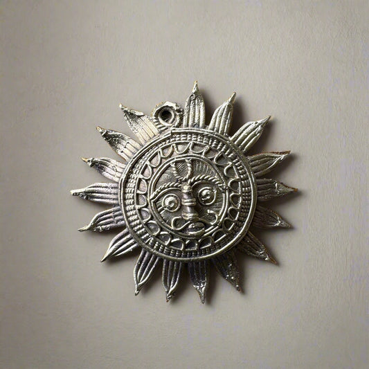 Small Dokra Brass Sun Wall Hanging – Handcrafted Tribal Decor - ArtisanSoul