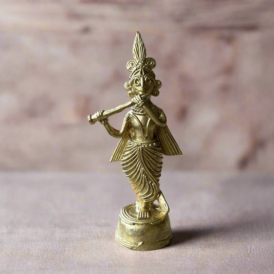 Dokra Brass Standing Krishna Idol – Handcrafted Tribal Art from Bankura - ArtisanSoul