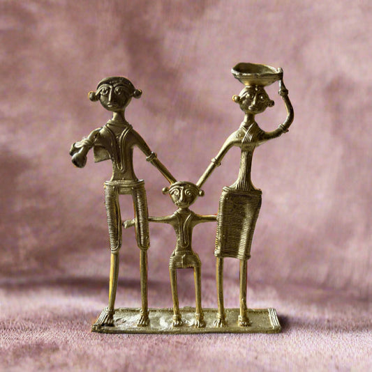 Dokra Tribal Family Figurine – Handcrafted Brass Art from Bankura - ArtisanSoul