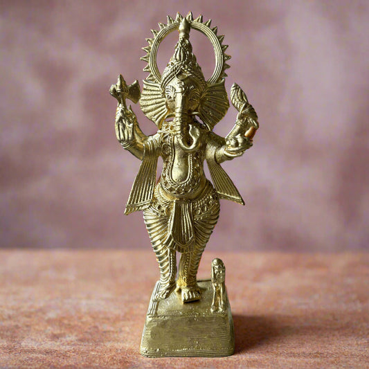 Large Standing Dokra Brass Ganesh Idol – Handcrafted in Bankura - ArtisanSoul
