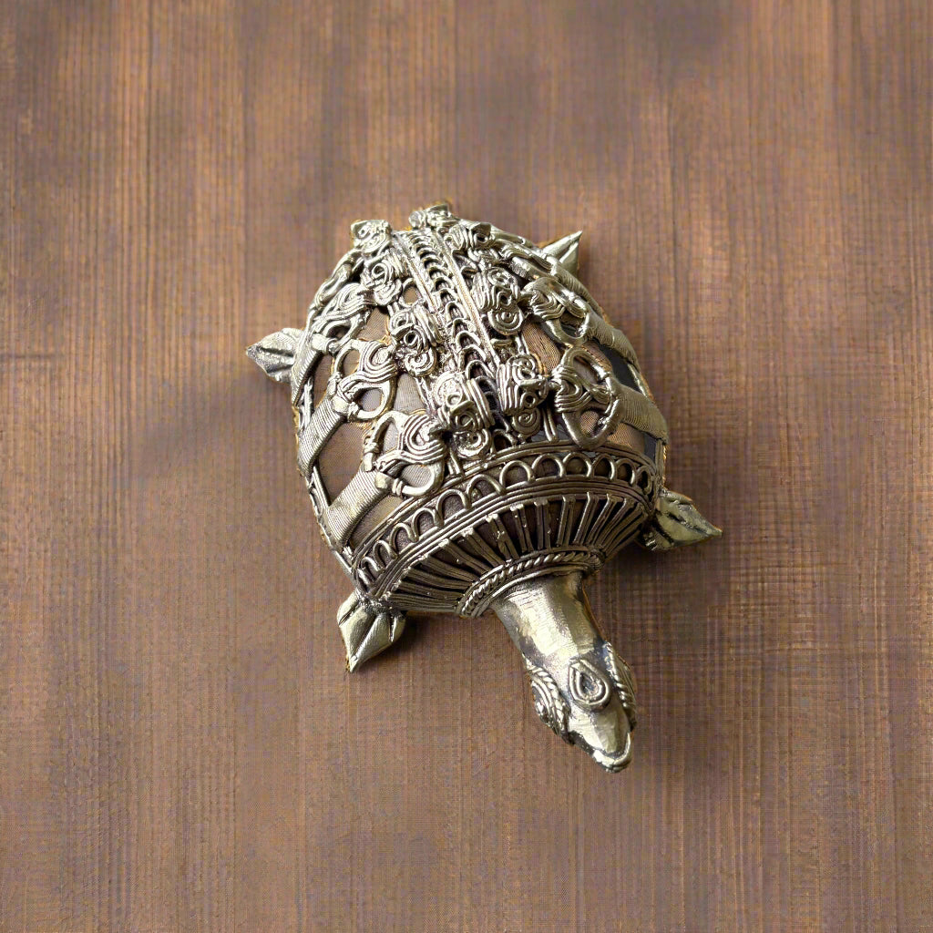 Small Dokra Brass Turtle Figurine – Tribal Art from Bankura - ArtisanSoul