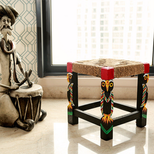 Wooden Stool - Handcrafted in Burdwan - Black