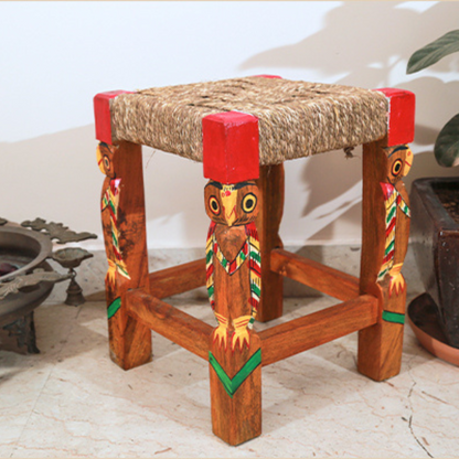 Wooden Stool - Handcrafted in Burdwan - Red