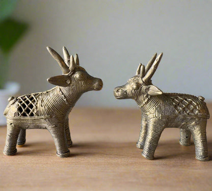 Small Dokra Brass Deer Set – Tribal Handmade Figurines from Odisha - ArtisanSoul