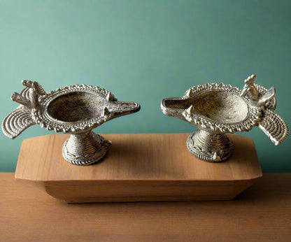 Small Dokra Brass Diya Set – Handmade Tribal Oil Lamps from Odisha - ArtisanSoul