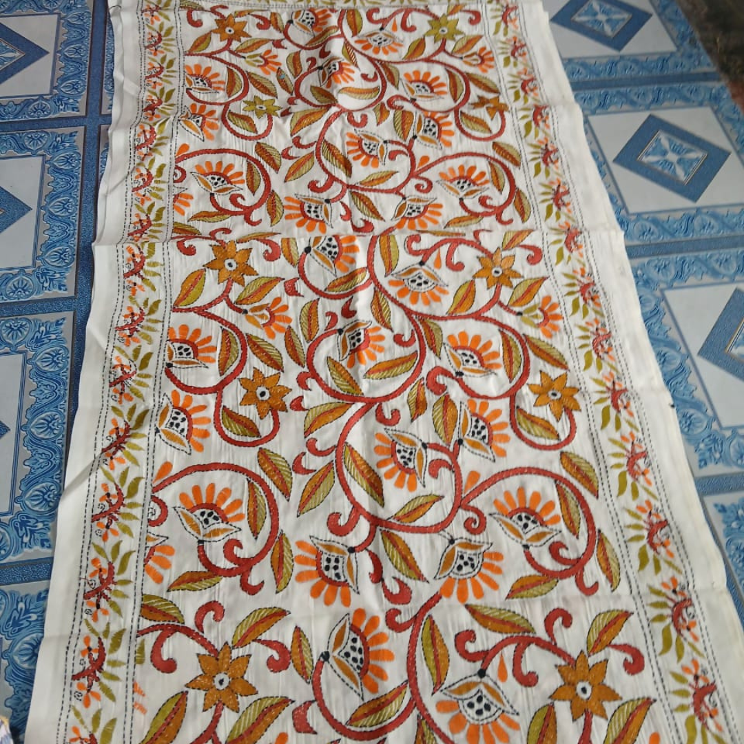 Mixed Tussar Silk Embroidered Stole for Women – Handloom Dupatta with Floral Design - ArtisanSoul