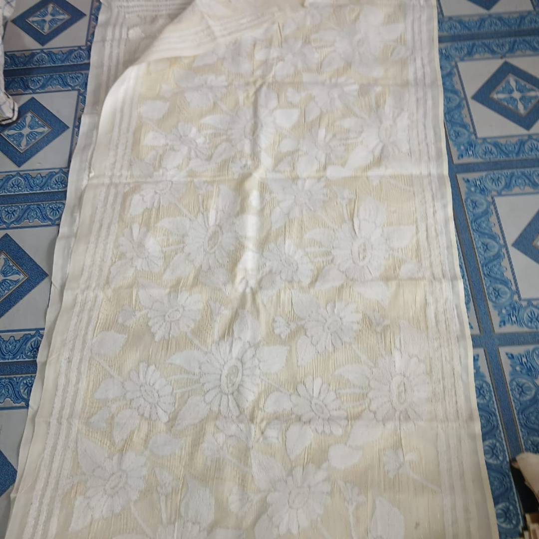 Mixed Tussar Silk Embroidered Stole for Women – Handloom Dupatta with Floral Design - ArtisanSoul