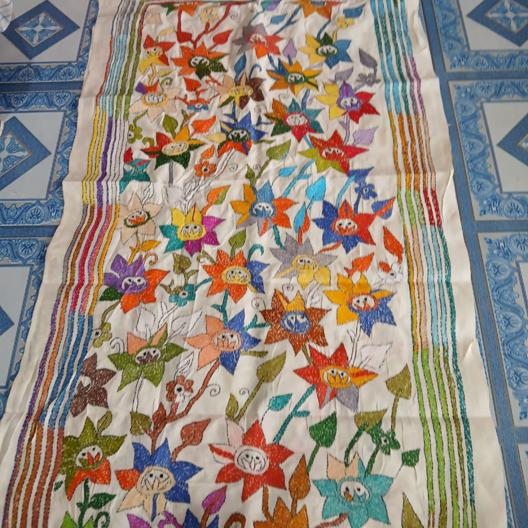Mixed Tussar Silk Embroidered Stole for Women – Handloom Dupatta with Floral Design - ArtisanSoul