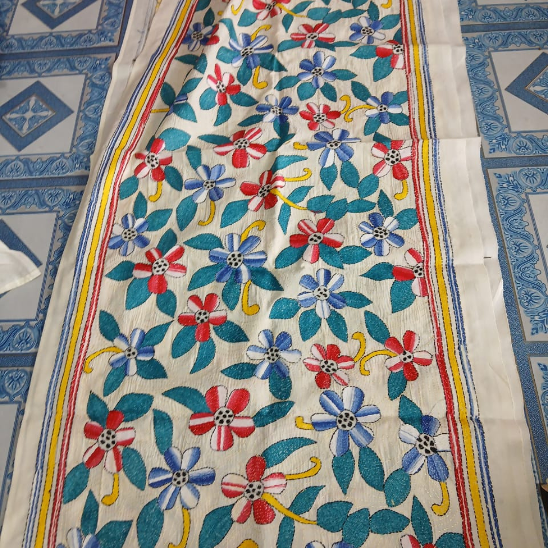 Mixed Tussar Silk Embroidered Stole for Women – Handloom Dupatta with Floral Design - ArtisanSoul