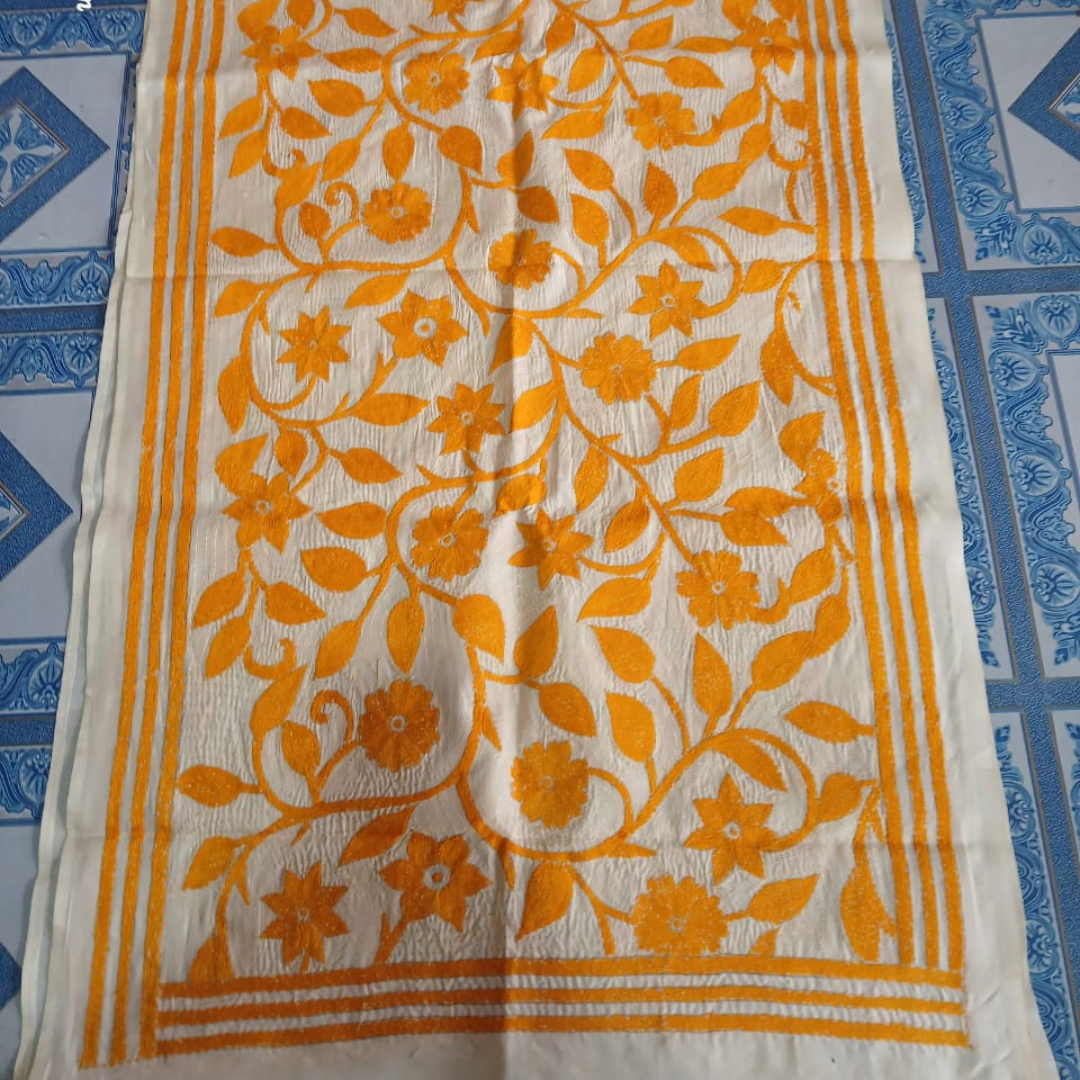 Mixed Tussar Silk Embroidered Stole for Women – Handloom Dupatta with Floral Design - ArtisanSoul
