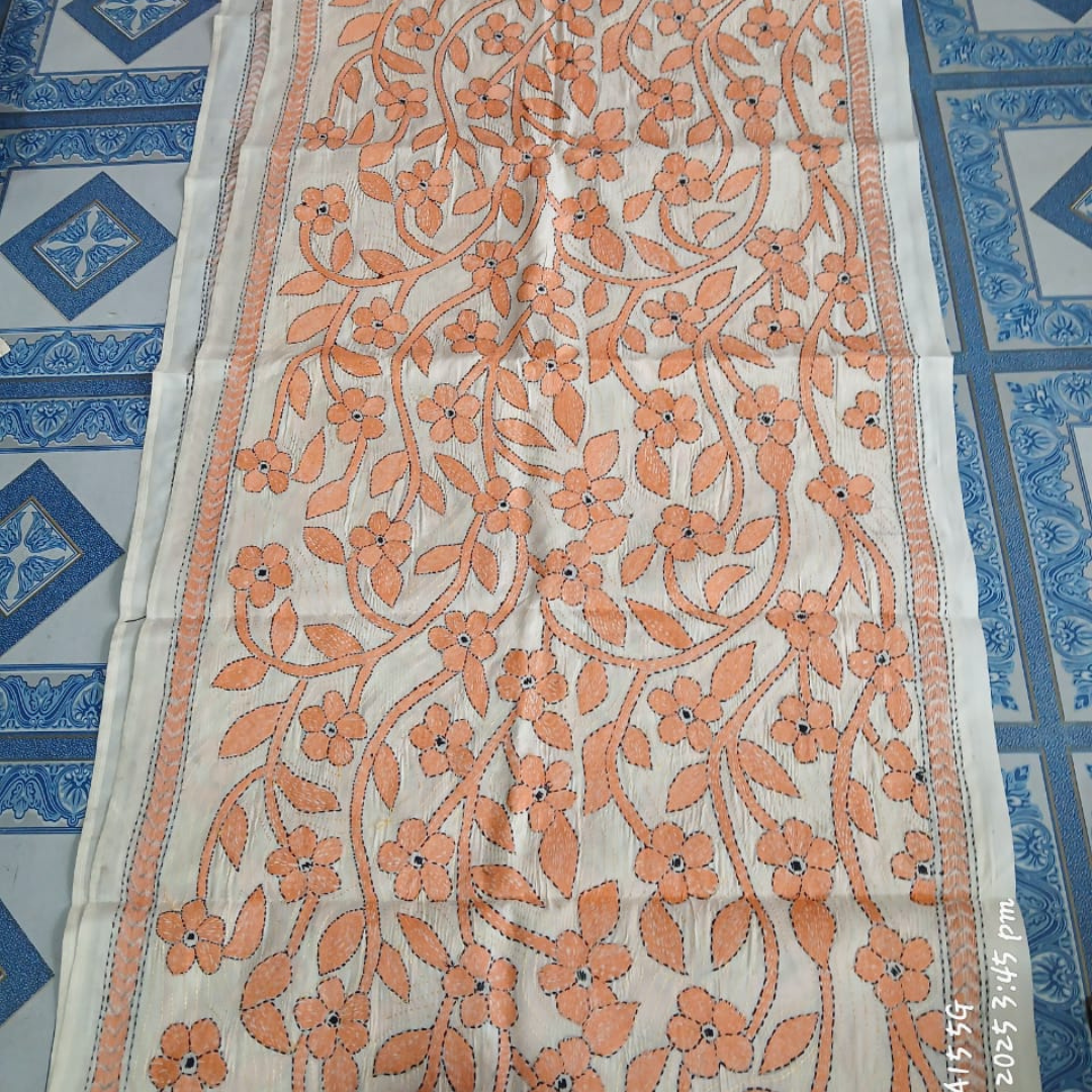 Mixed Tussar Silk Embroidered Stole for Women – Handloom Dupatta with Floral Design - ArtisanSoul