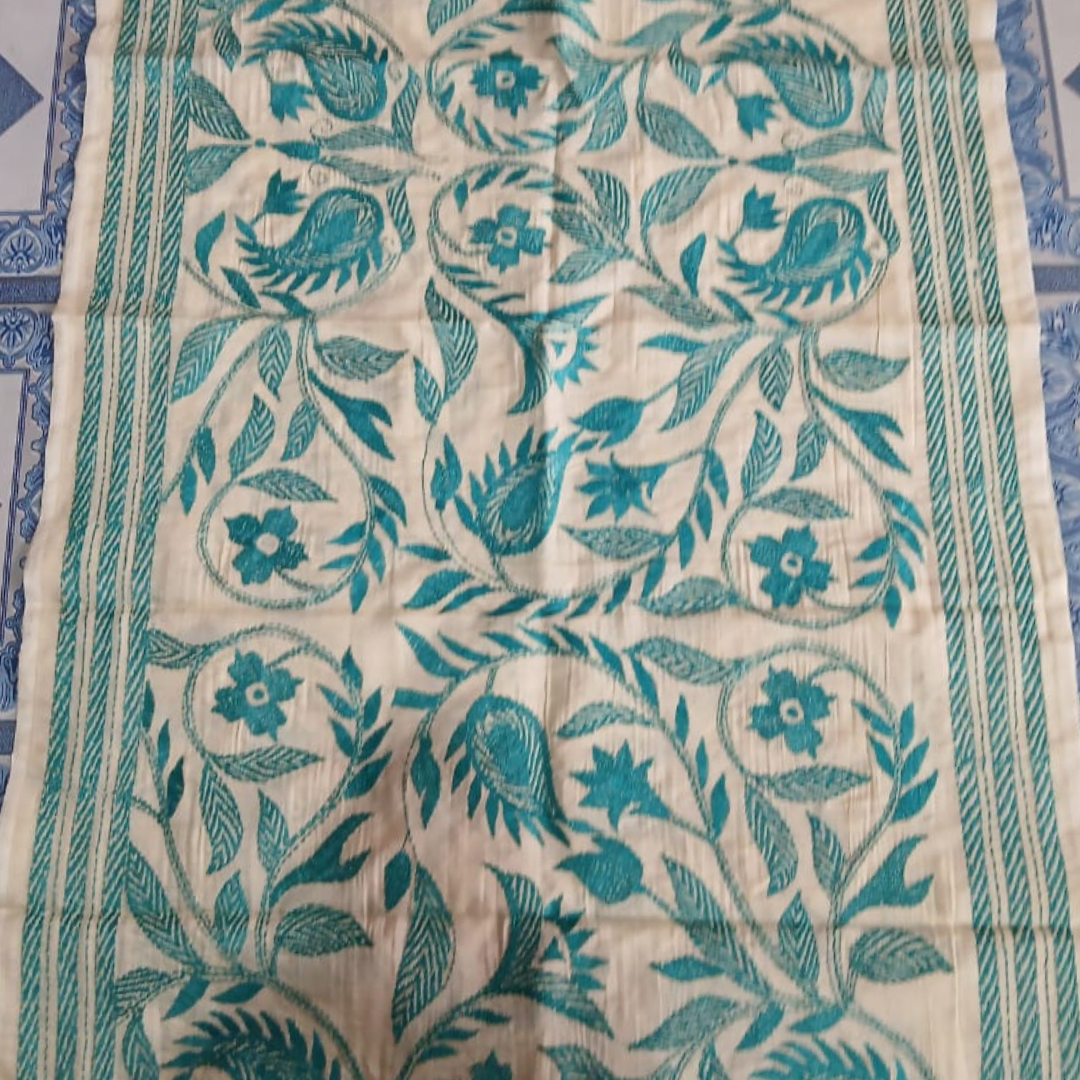 Mixed Tussar Silk Embroidered Stole for Women – Handloom Dupatta with Floral Design - ArtisanSoul