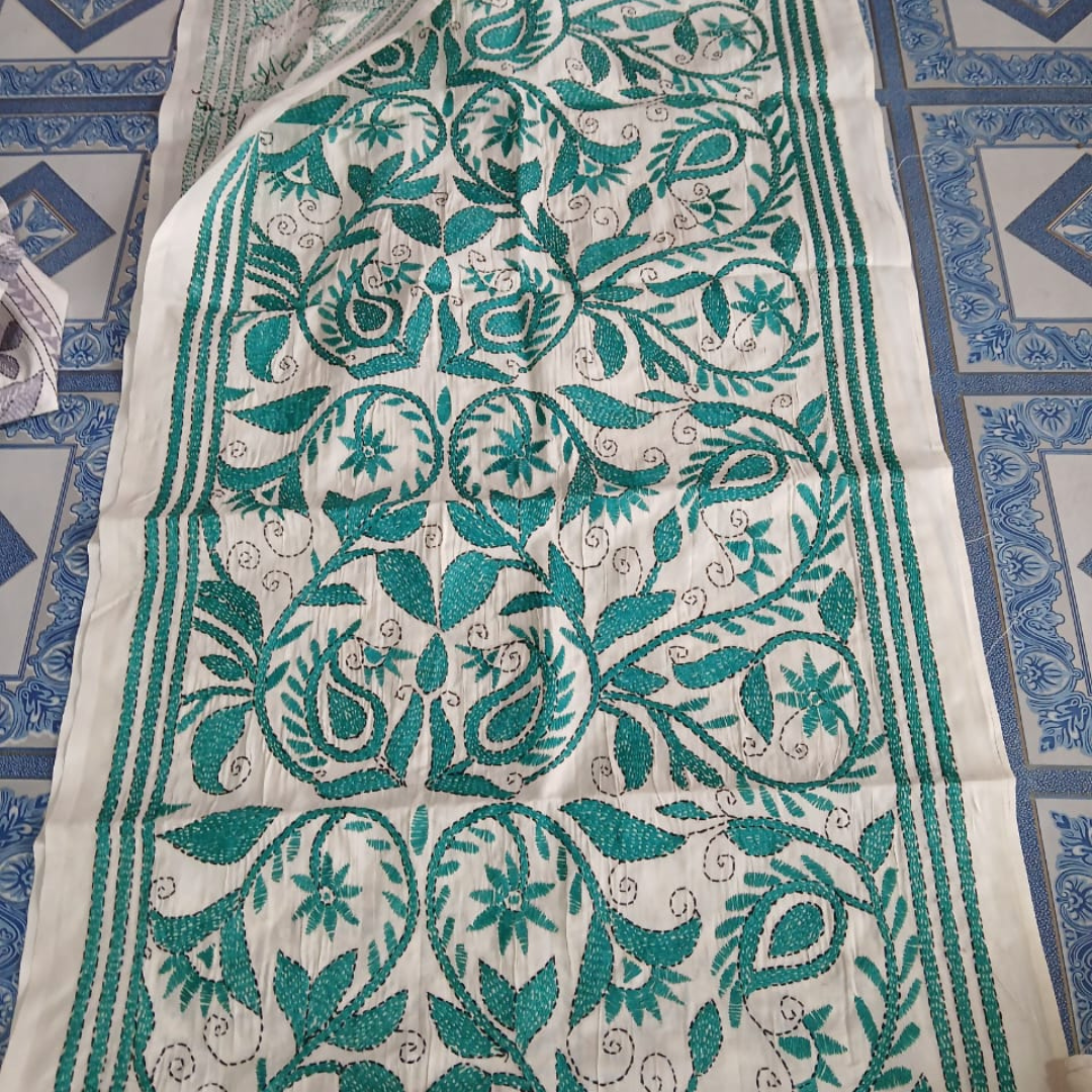 Mixed Tussar Silk Embroidered Stole for Women – Handloom Dupatta with Floral Design - ArtisanSoul