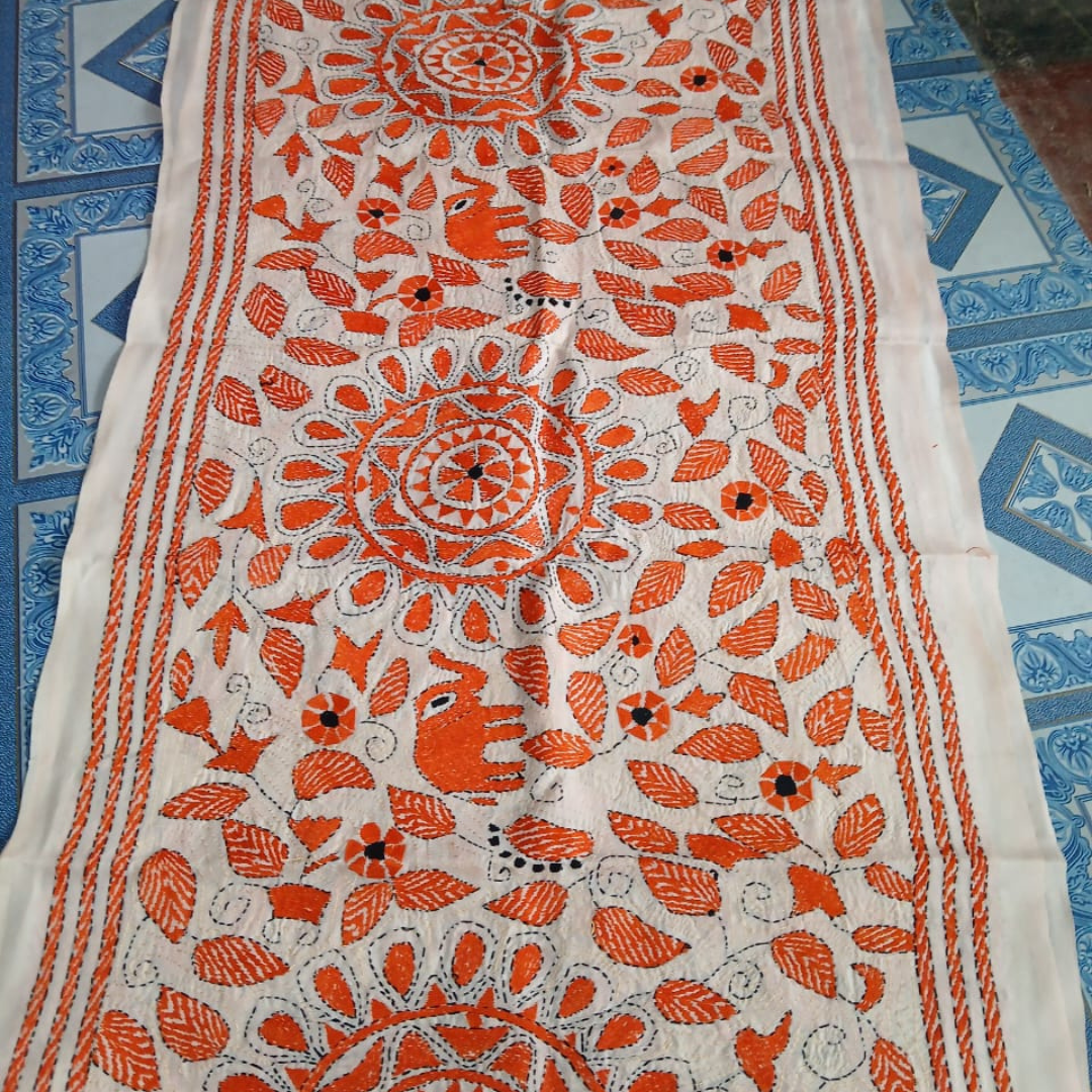 Mixed Tussar Silk Embroidered Stole for Women – Handloom Dupatta with Floral Design - ArtisanSoul