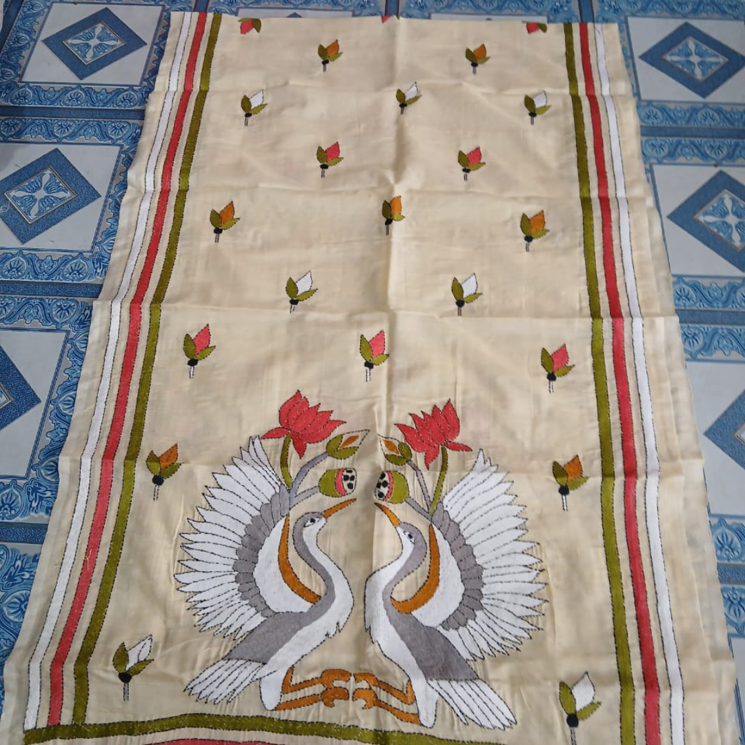 Mixed Tussar Silk Embroidered Stole for Women – Handloom Dupatta with Floral Design - ArtisanSoul