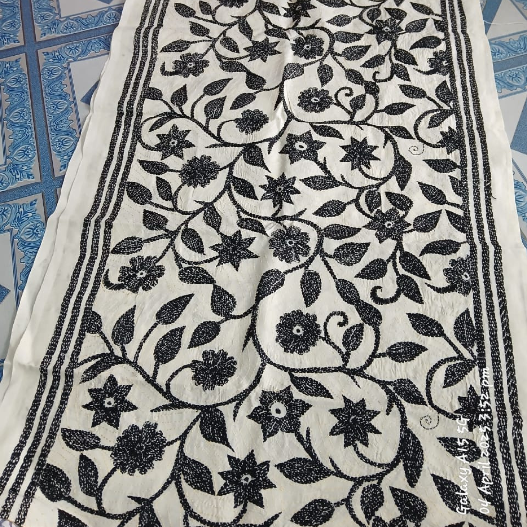 Mixed Tussar Silk Embroidered Stole for Women – Handloom Dupatta with Floral Design - ArtisanSoul