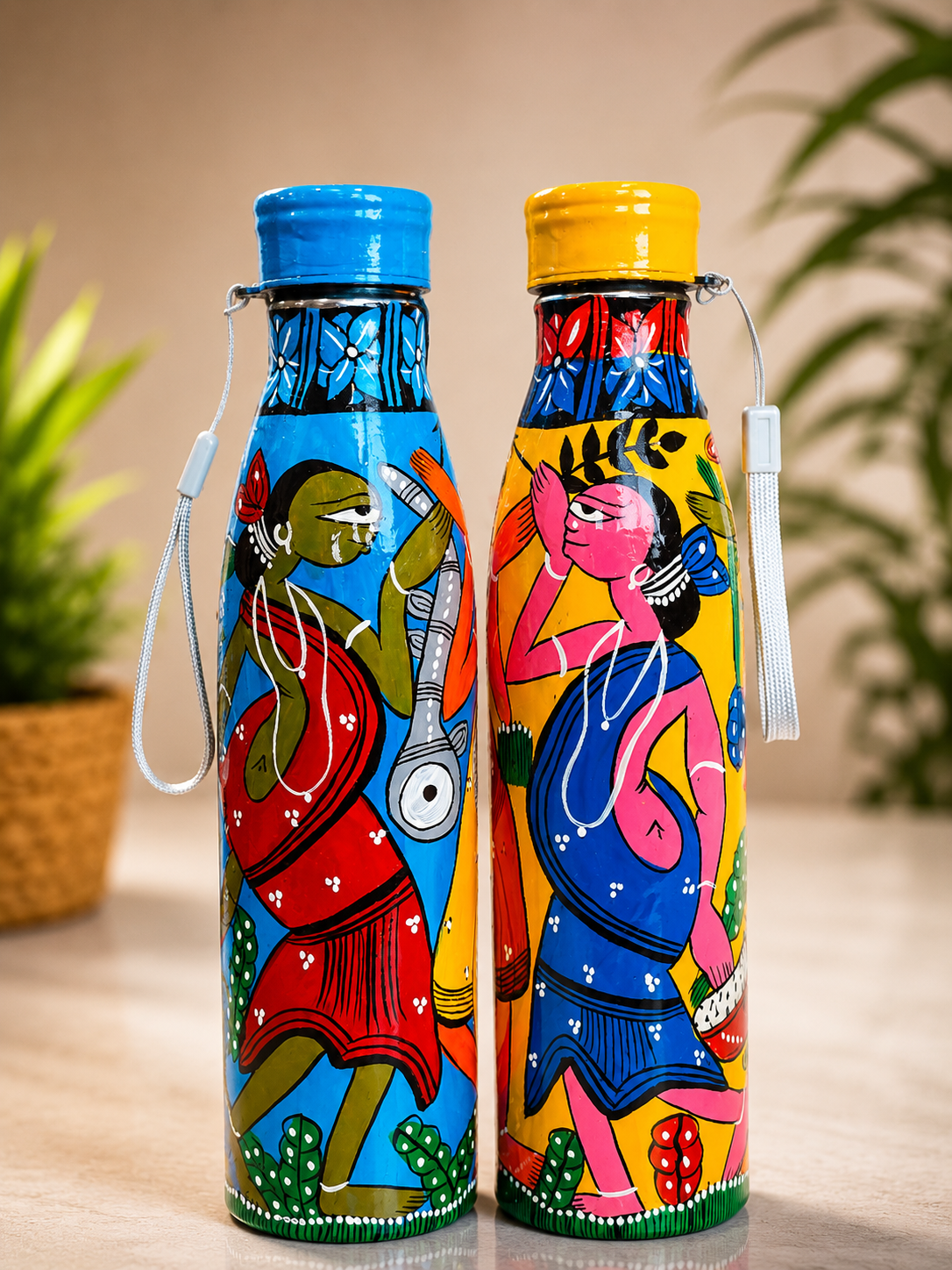 Pattachitra Handpainted Steel Water Bottle 1 Litre – Sustainable Bengal Art