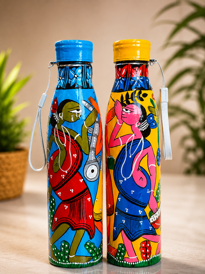 Pattachitra Handpainted Steel Water Bottle 1 Litre – Sustainable Bengal Art