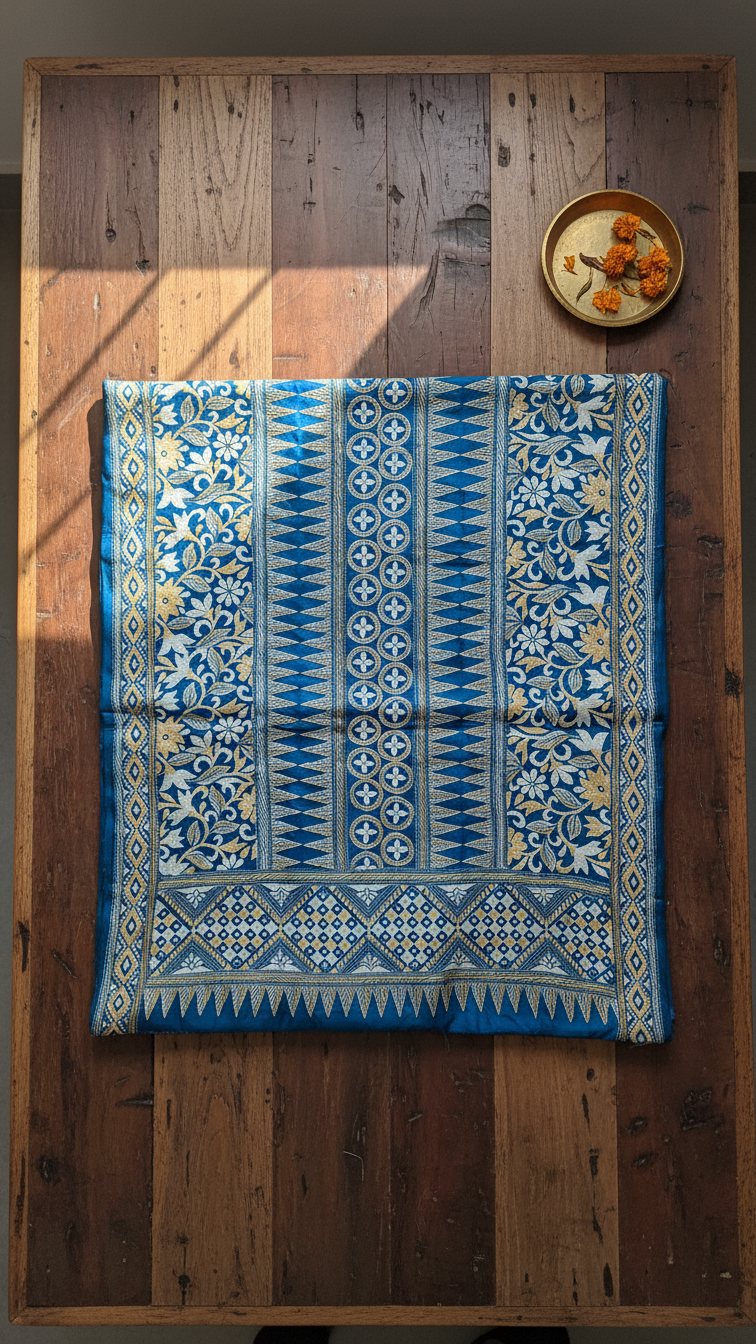 Royal Blue Premium Kantha Stitch Handcrafted Stole