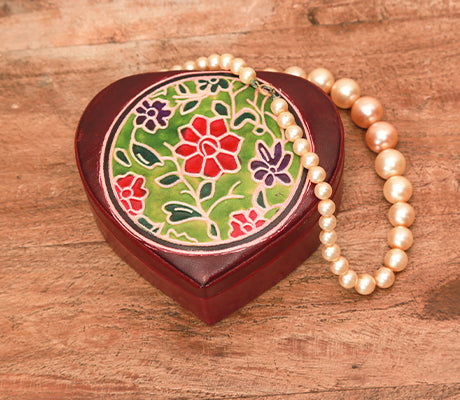 Embossed Leather Jewelry Box with Mirror - Flower Design on Maroon