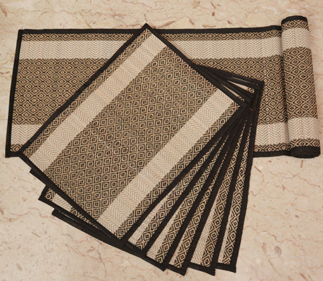 Madurkathi Table Mats - White Borders on Black