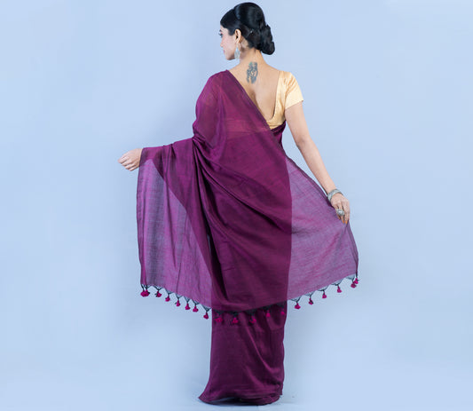 Handloom Saree - Violet - ArtisanSoul