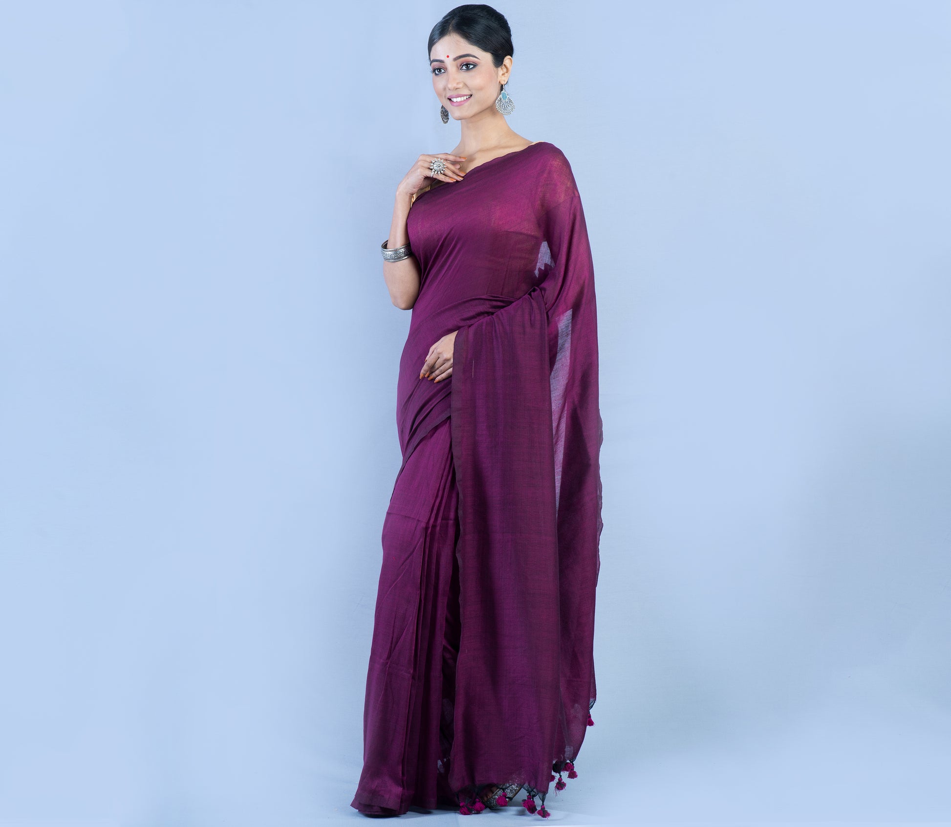 Handloom Saree - Violet - ArtisanSoul
