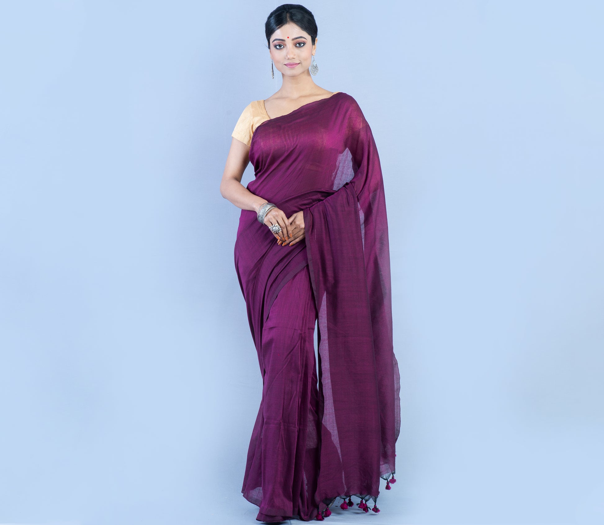 Handloom Saree - Violet - ArtisanSoul