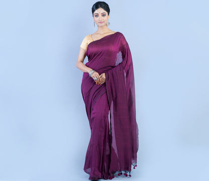 Handloom Saree - Violet - ArtisanSoul