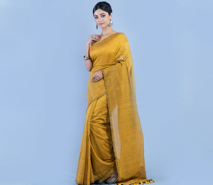 Handloom Saree - Mustard Yellow - ArtisanSoul