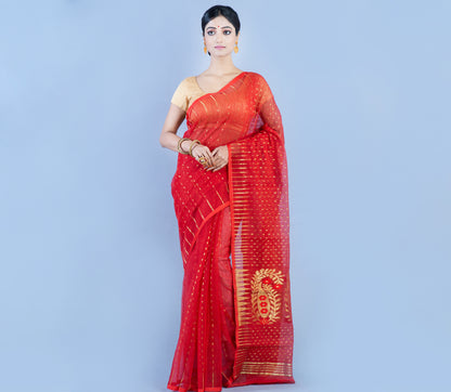 HANDLOOM SAREE WITH ZARI WORK ALL OVER THE SAREE - RED - ArtisanSoul